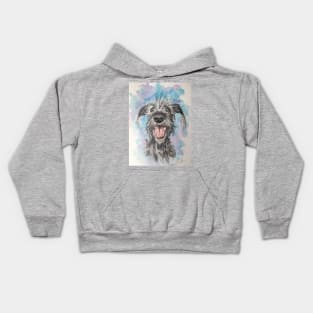 Scruffy Lurcher  , watercolour background Kids Hoodie